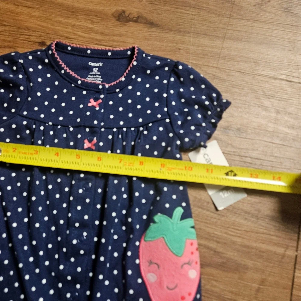 Carter's Baby Girl Polka Dot Strawberry‎ Patch Bubble Romper 12 Mos Cottage NWT